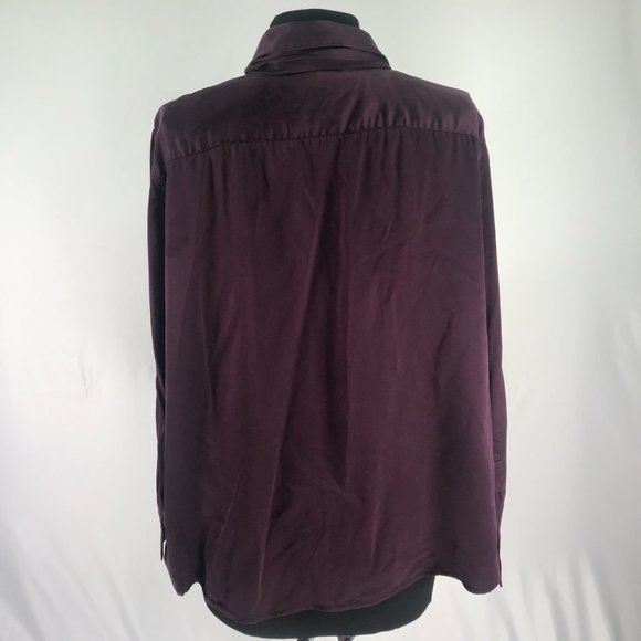 90's Vintage Ralph Lauren Eggplant Purple Silk Pussybow Button Up Blouse - Picture 9 of 12